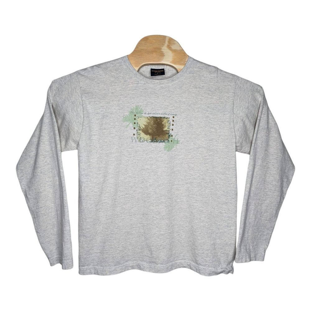 Vintage Woolrich Womens T Shirt Large Long Sleeve Trees Nature Outdoors Poem USA